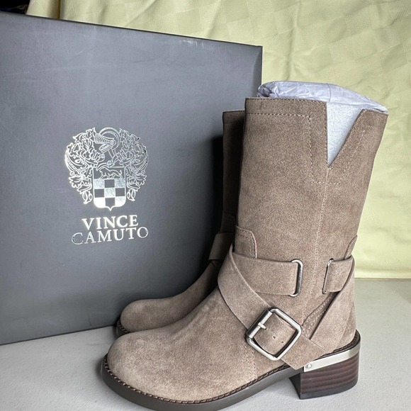 Vince Camuto Shoes - Vince Camuto Wethima Suede Leather Tuscan Taupe Motorcycle Boots Women's 5M NWB